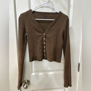 Brandy Melville John Galt Brown Long Sleeve Button-Up Top